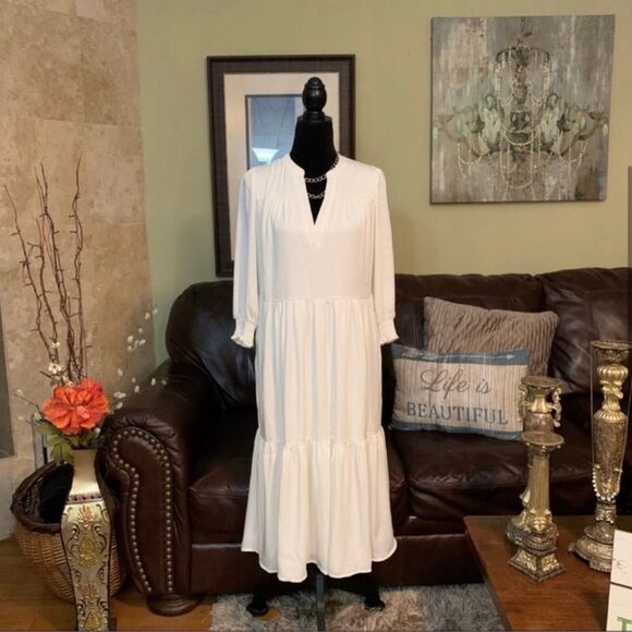 EXPRESS NWT Boho Ivory 3/4 Sleeve Midi Dress M - Picture 4 of 16